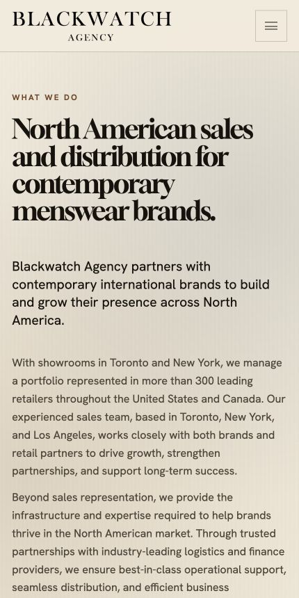 Blackwatch Agency services overview on mobile