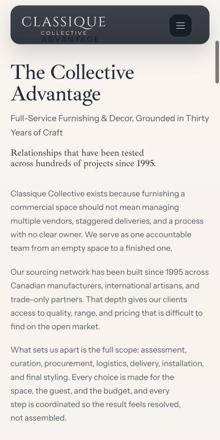 Classique Collective advantage section on mobile