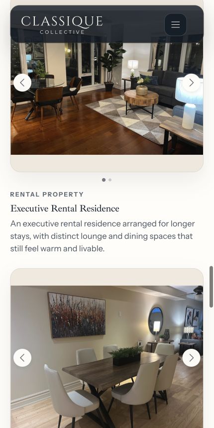Classique Collective executive rental residence on mobile