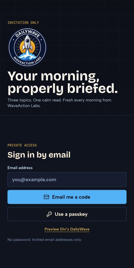 DailyWave sign-in screen on mobile
