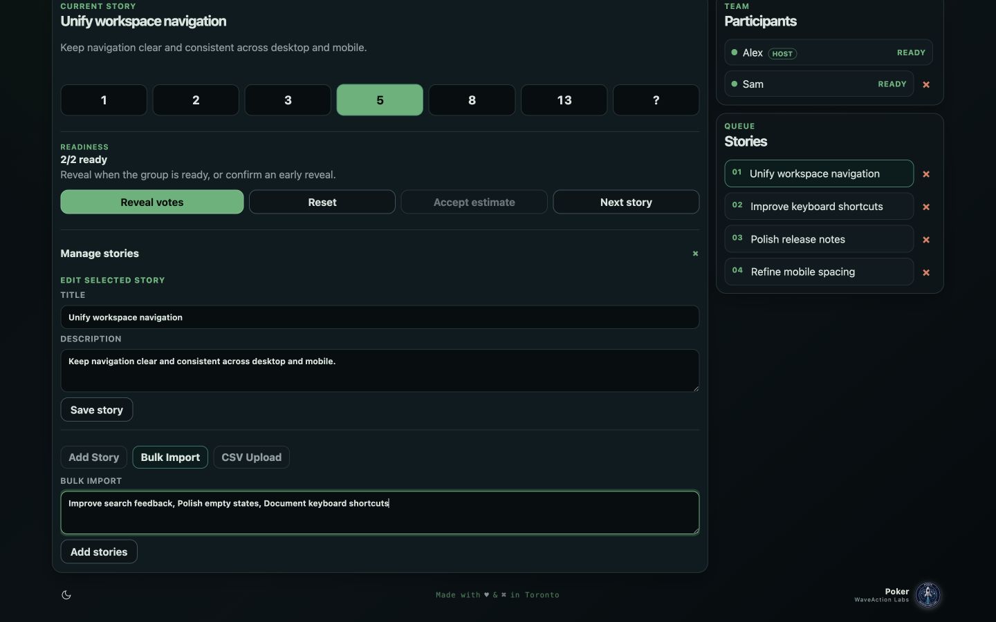 Planning Poker bulk story import and story management on desktop