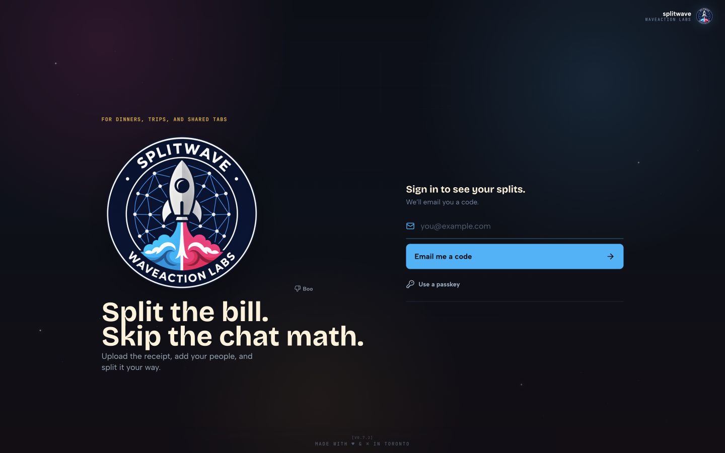 SplitWave sign-in screen on desktop
