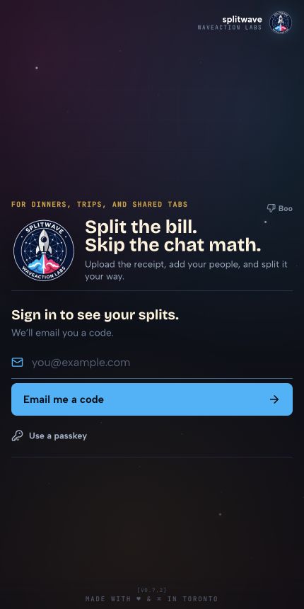 SplitWave sign-in screen on mobile