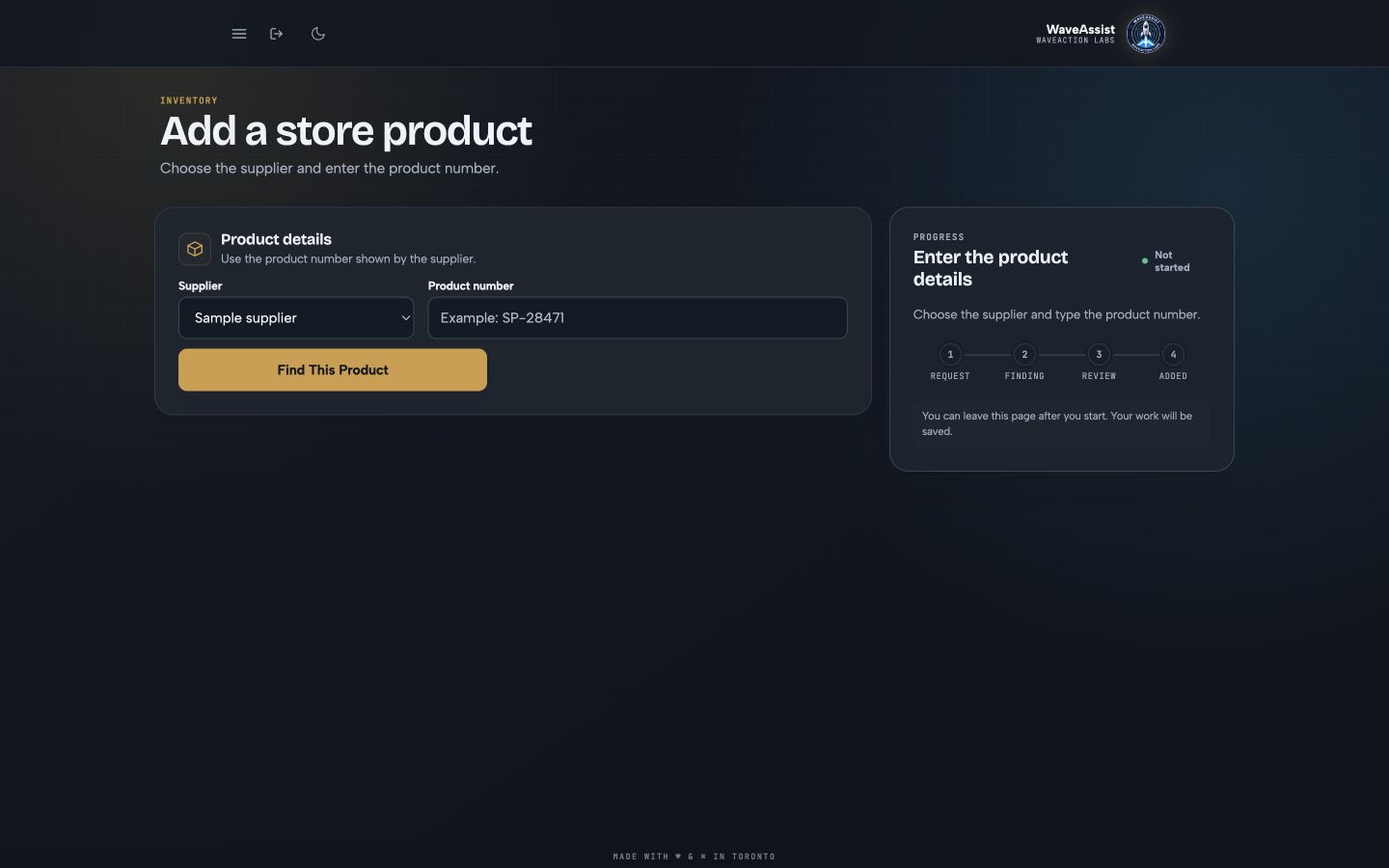 WaveAssist controlled inventory workspace on desktop