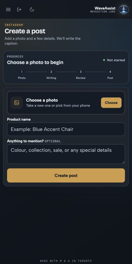 WaveAssist Instagram product photo workflow on mobile