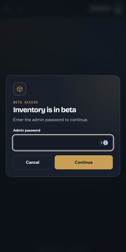 WaveAssist inventory beta access screen on mobile