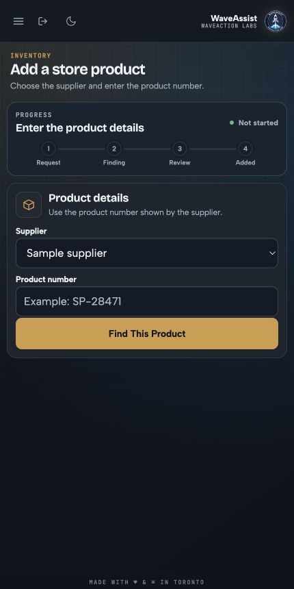 WaveAssist controlled inventory workspace on mobile